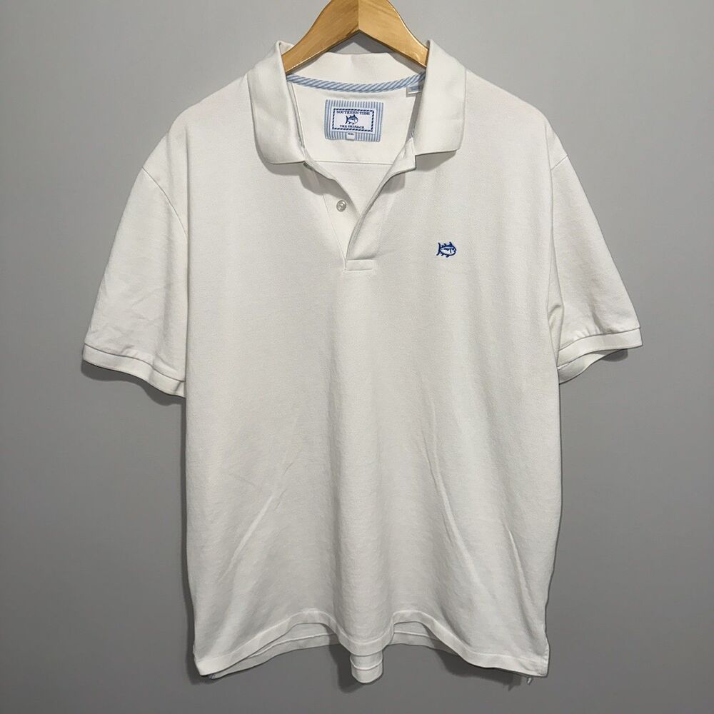 Southern Tide Polo Shirt Mens 2XL White The Skipjack Cotton Stretch Classic